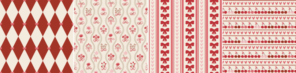 Set of romantic Valentine's day seamless patterns, repeating digital backgrounds. Stripes,
hearts, flowers wedding digital papers for printing
