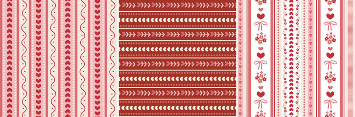Set of romantic Valentine's day seamless patterns, repeating digital backgrounds. Stripes,
hearts, flowers wedding digital papers for printing
