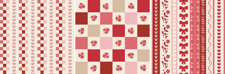 Set of romantic Valentine's day seamless patterns, repeating digital backgrounds. Stripes,
hearts, flowers wedding digital papers for printing
