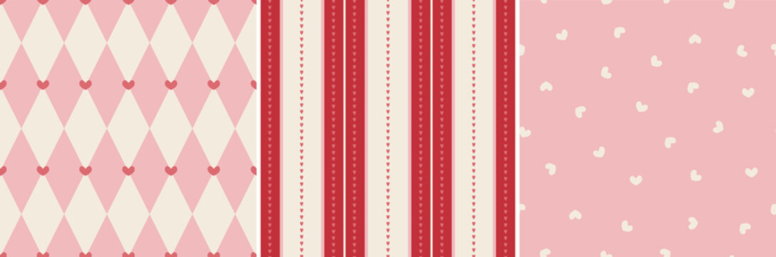 Set of romantic Valentine's day seamless patterns, repeating digital backgrounds. Stripes,
hearts, flowers wedding digital papers for printing
