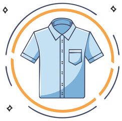Stylized light blue short sleeve button up collared shirt icon with graphic elements