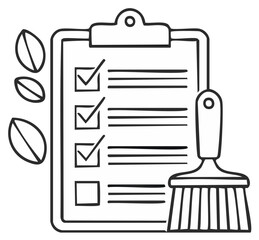 Checklist with Checkmarks, Brush, and Leaves - Task Completion Concept