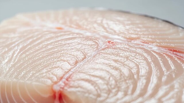 Closeup of raw salmon steak highlighting freshness and patterned textures in culinary scene