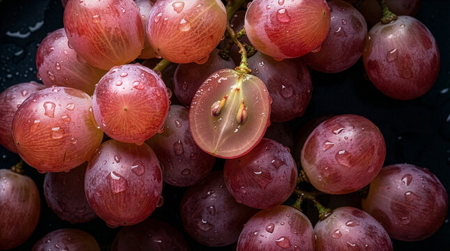 Cross section of a red grape with seeds