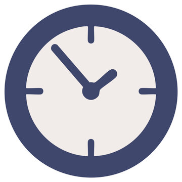 Simple blue and white analog clock with hour and minute hands indicating time.
