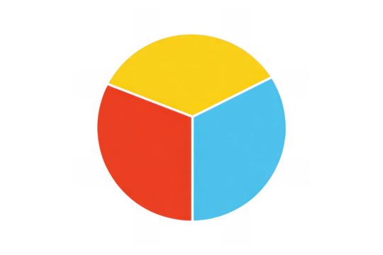 Colorful pie chart with yellow, blue, and red sections isolated on a transparent background - Powered by Adobe