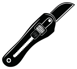 Obraz premium Black and White Utility Knife Silhouette Illustration