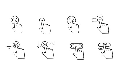 Fototapeta premium Collection of hand gestures and touch interactions depicted with simple line art illustrations
