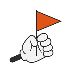 Cartoon arm character. Comic hand of retro character, flag in hand.