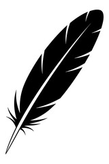 Obraz premium Detailed black silhouette icon representing a delicate, curved bird feather isolated on a stark white background, perfect for nature or writing themes.