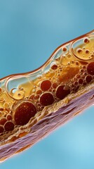 Amber candy and salt on a pastel blue field