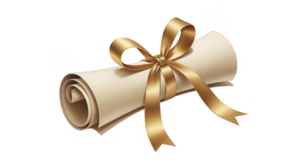 Rolled Scroll with Gold Ribbon parchment certificate isolated on a transparent background