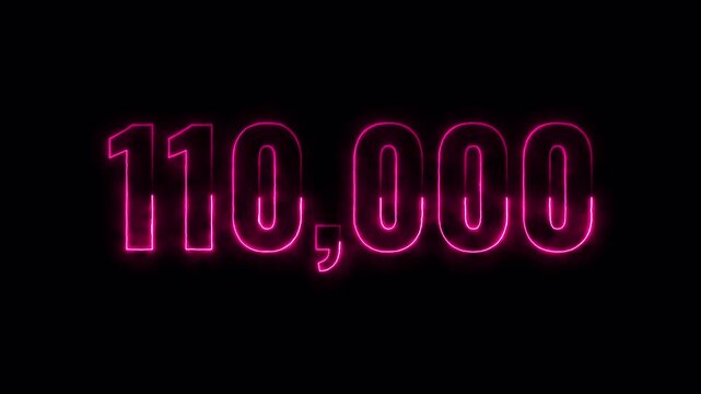 Number 110,000 Text Animation with Transparent Background, Glowing Outline Numeric Typography, Number One hundred ten thousand Animation in 4K.