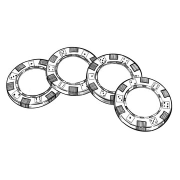 Casino poker chip vector line art hand drawn illustration