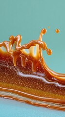 caramel wave over mountain range with orange glow and sky cyan field