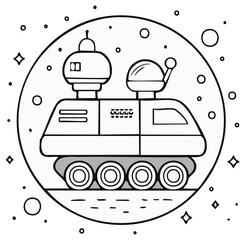 Obraz premium Moon rover vehicle coloring page for kids black and white space illustration