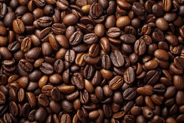 Coffee bean background. Close-up of roasted Arabica coffee beans. A heap of coffee beans stacked together, ready to be brewed into a delicious cup of coffee. coffee beans top view, background, texture