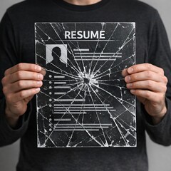 Person Holding Cracked Glass Resume Representing Career Uncertainty and Job Market Risk