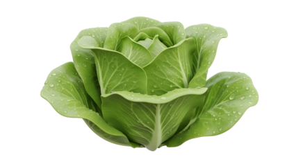 Fresh Green Cabbage Head with Water Droplets transparent background
