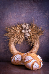 Background with two breads from wheat flour	