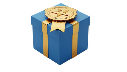 A blue and gold award ribbon isolated on transparent background