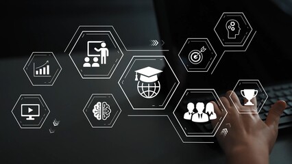 Digital learning concepts and online education symbols in modern technology environment with student interaction and diverse analytical elements Gluon.