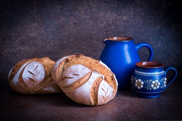 Background with two breads from wheat flour	