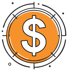Obraz premium Dollar coin with target symbol, financial goal achievement icon, money target concept vector illustration