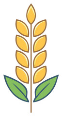 Stylized wheat icon with green leaves and natural brown lines illustration for Adobe Stock