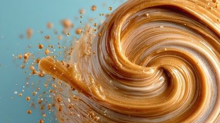 caramel swirls with salt sparkle on cyan background