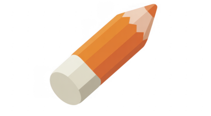 Orange pencil with white eraser tip pencil tip tool isolated on a transparent background