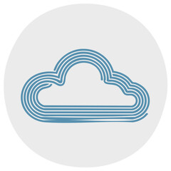 Blue striped cloud icon in gray circle representing technology and data storage solutions