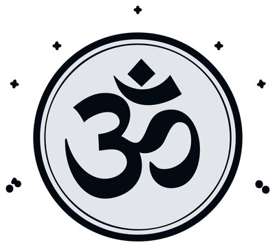 Hindu Symbol of Om in a Circle, Spiritual Icon, Black and White Minimalist Design