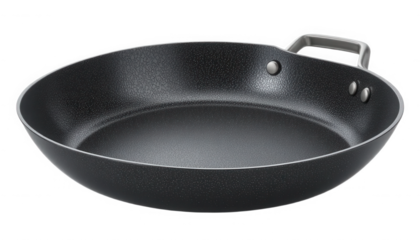 High quality deep sauté pan featuring textured nonstick interior and durable stainless steel loop handle for versatile cooking on transparent background