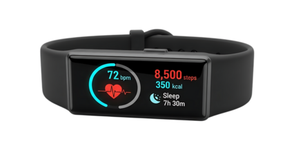 Smartwatch with heart rate and fitness tracker on isolated on transparent background