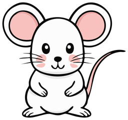 Fototapeta premium Cartoon illustration of a cute mouse with pink ears and cheeks, smiling.