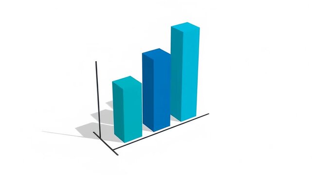 A 3D bar chart in teal blue and cyan shows an upward trend on a white background with shadows and a simple axis.