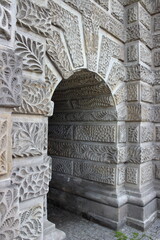 Carved stone arch detail in historic architecture