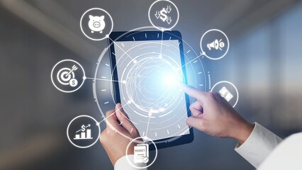 Modern budgeting and financial management icons showing finance, savings, tax, and planning. Budget...