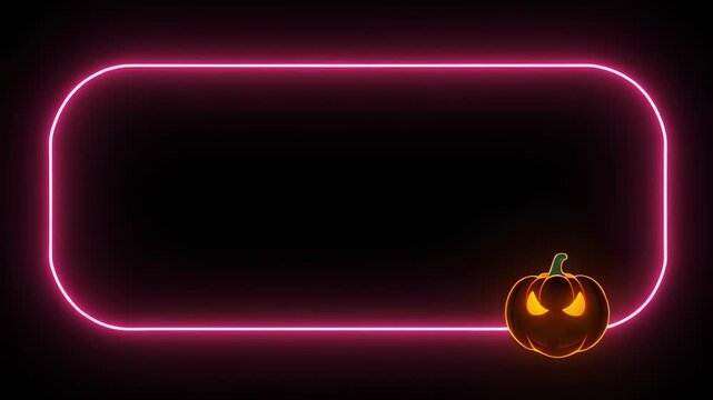 Spooky Neon Rectangle with Jack-o'-Lantern: A glowing neon rectangle, perfect for framing your Halloween message, is adorned with a carved jack-o'-lantern, bringing a spooky element to the design.