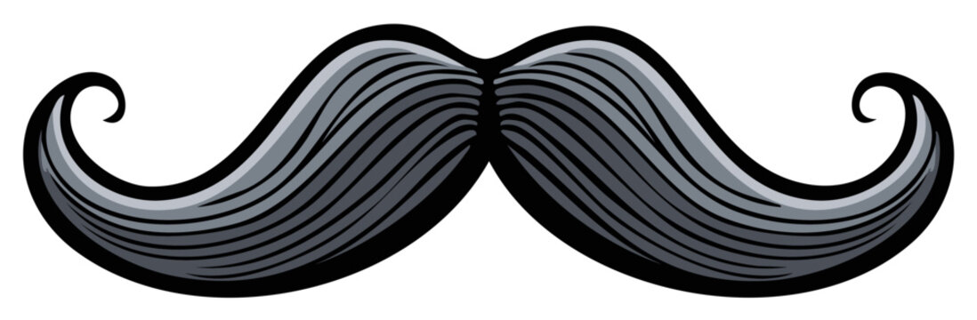 Gray handlebar mustache illustration on white background