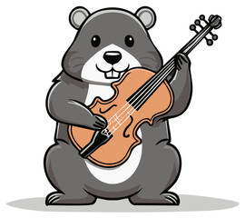Cartoon Hamster Playing Violin Musical Animal Cute Instrument Performer Orchestra Fun Music Character