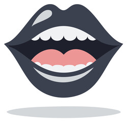 Open mouth vector with teeth and tongue in cartoon style. Abstract minimal lip symbol.