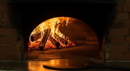 Obraz premium Wood Fired Oven with Blazing Fire
