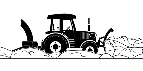 Silhouette illustration of snow plow/snow blower in winter. Use as design element for websites, print and other graphics.