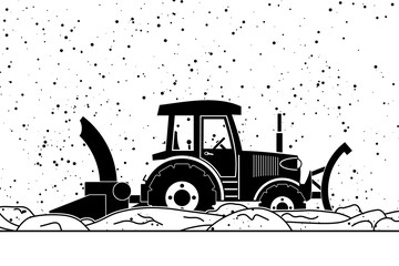 Silhouette illustration of snow plow/snow blower in winter. Use as design element for websites, print and other graphics.