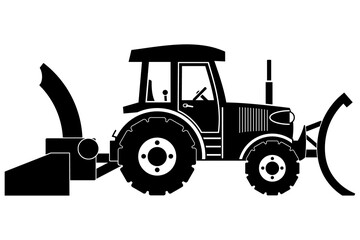 Silhouette illustration of snow plow/snow blower in winter. Use as design element for websites, print and other graphics.