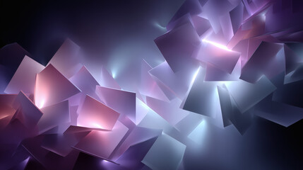 Glowing Floating Geometric Squares in Purple Blue Light on Dark Background