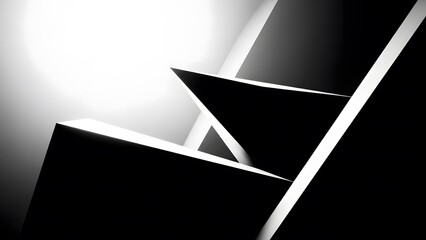 Brutalist light geometry explores shapes and shadows in a striking black and white design within an urban setting