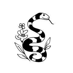 Obraz premium Coral Snake. Coral Snake simple black and white line art vector logo